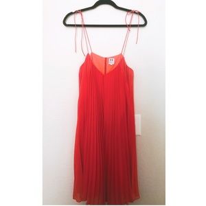 Halston Heritage Pleated Dress, Sz. 0, Red/Orange